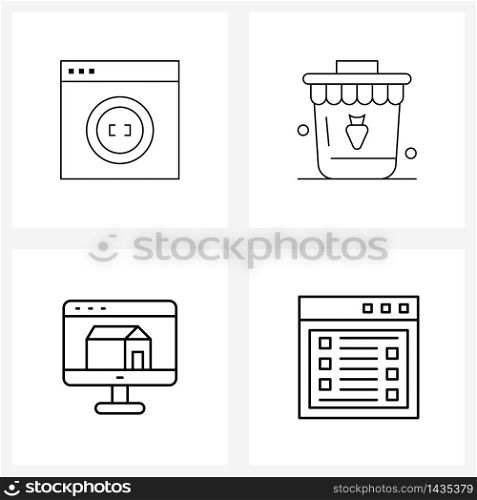 Modern Style Set of 4 line Pictograph Grid based code sharing, online mortgage, programming, strawberry, web Vector Illustration