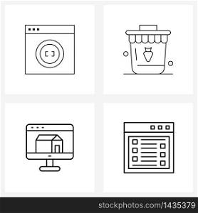 Modern Style Set of 4 line Pictograph Grid based code sharing, online mortgage, programming, strawberry, web Vector Illustration