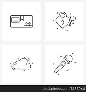 Modern Style Set of 4 line Pictograph Grid based credit card, cloud, bank, heart, weather Vector Illustration