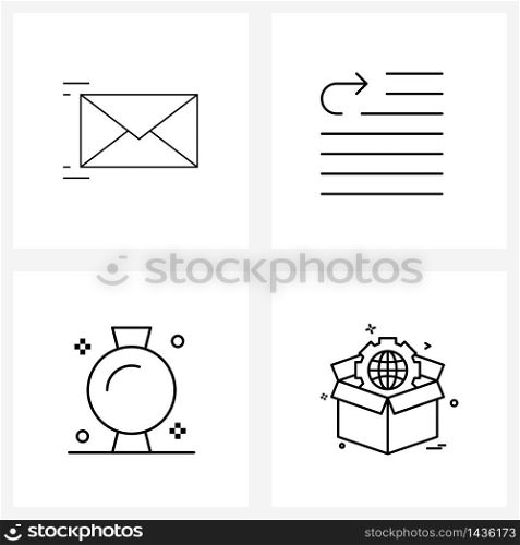 Modern Style Set of 4 line Pictograph Grid based delivered letter; down; envelope; format; food Vector Illustration