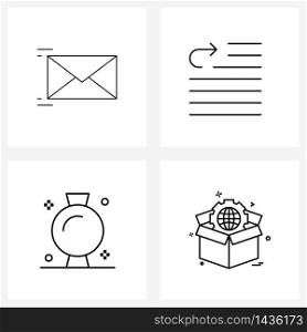 Modern Style Set of 4 line Pictograph Grid based delivered letter; down; envelope; format; food Vector Illustration