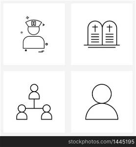 Modern Style Set of 4 line Pictograph Grid based doctor consultation, structure, commandments, religion, work Vector Illustration
