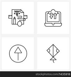 Modern Style Set of 4 line Pictograph Grid based document; arrow; pen; download; previous Vector Illustration