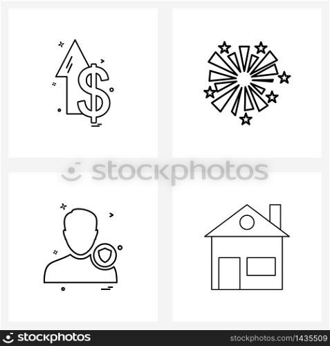 Modern Style Set of 4 line Pictograph Grid based dollar; avatar ; fireworks; avatar; building Vector Illustration