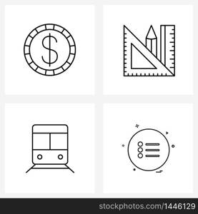 Modern Style Set of 4 line Pictograph Grid based dollar, public, currency, design, transportation Vector Illustration