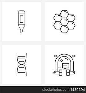 Modern Style Set of 4 line Pictograph Grid based drawing, doctor, bee, dna, communication Vector Illustration