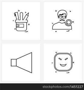 Modern Style Set of 4 line Pictograph Grid based education, announcement, pencil, profile, volume Vector Illustration