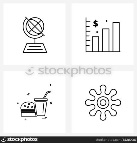 Modern Style Set of 4 line Pictograph Grid based education; burger; chart; statistics; secure Vector Illustration