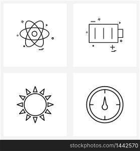 Modern Style Set of 4 line Pictograph Grid based education, sun, science, charging, weather Vector Illustration