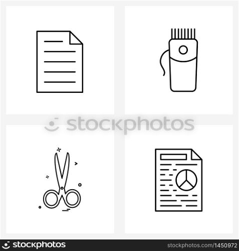 Modern Style Set of 4 line Pictograph Grid based file, cut, barber, trimmer, chart Vector Illustration