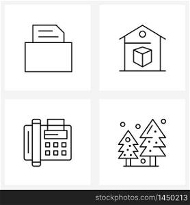 Modern Style Set of 4 line Pictograph Grid based file, telephone, box, home, winter Vector Illustration