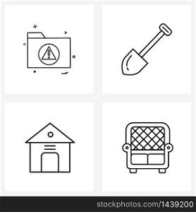 Modern Style Set of 4 line Pictograph Grid based files, house, folder, labour, couch Vector Illustration