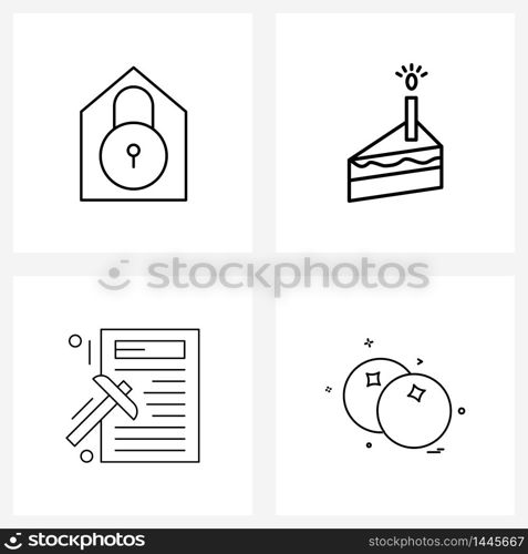 Modern Style Set of 4 line Pictograph Grid based house, data processing, hotel, food, food Vector Illustration