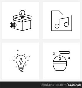 Modern Style Set of 4 line Pictograph Grid based idea in a box, bulb, gear, music, computer hardware Vector Illustration