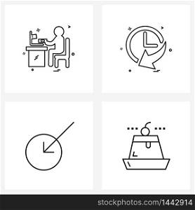 Modern Style Set of 4 line Pictograph Grid based man, circle, meeting, time , down Vector Illustration