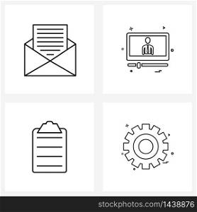 Modern Style Set of 4 line Pictograph Grid based massage, board, text, computer screen, text Vector Illustration