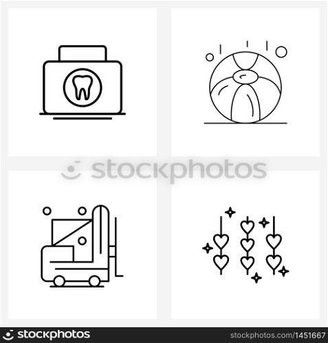 Modern Style Set of 4 line Pictograph Grid based medical, delivery, doctor, camping, hearts Vector Illustration