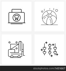 Modern Style Set of 4 line Pictograph Grid based medical, delivery, doctor, camping, hearts Vector Illustration