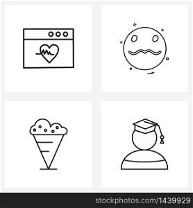 Modern Style Set of 4 line Pictograph Grid based medical, ice cream, heartbeat, emotion, cone Vector Illustration