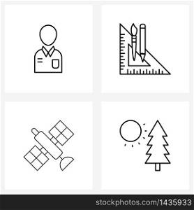 Modern Style Set of 4 line Pictograph Grid based men; satellite; mix; pencil; space Vector Illustration