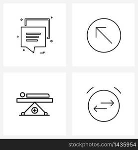 Modern Style Set of 4 line Pictograph Grid based messages; medical equipment; sms; circle; bed Vector Illustration