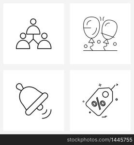 Modern Style Set of 4 line Pictograph Grid based network, education, sharing, kids, tag Vector Illustration