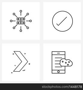 Modern Style Set of 4 line Pictograph Grid based networking, previous, communication, checkmark, smartphone Vector Illustration