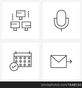 Modern Style Set of 4 line Pictograph Grid based pc, email action, mic, appointment, forward Vector Illustration