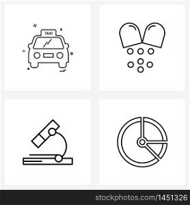 Modern Style Set of 4 line Pictograph Grid based taxi, microscope, capsule, health, lab Vector Illustration
