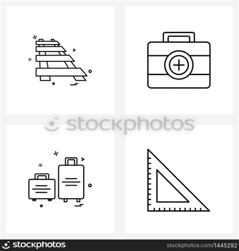 Modern Style Set of 4 line Pictograph Grid based track, travel, bag, doctor, education Vector Illustration
