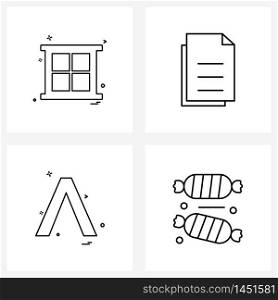 Modern Style Set of 4 line Pictograph Grid based window, design, home appliances, file, math&rsquo;s Vector Illustration