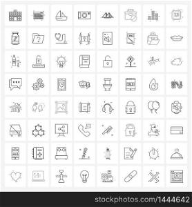 Modern Style Set of 64 line Pictograph Grid based louver, photography, cruise, dslr, camera Vector Illustration