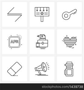 Modern Style Set of 9 line Pictograph Grid based day, calendar, advertisement, date, protection Vector Illustration