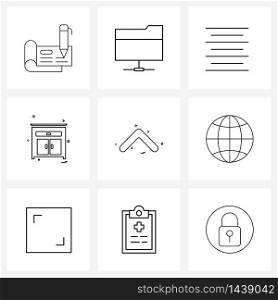 Modern Style Set of 9 line Pictograph Grid based direction, document, cupboard, furniture Vector Illustration