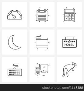 Modern Style Set of 9 line Pictograph Grid based directory, folder, call, file, night Vector Illustration