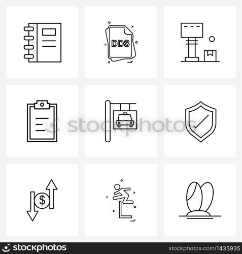 Modern Style Set of 9 line Pictograph Grid based file, clipboard, dads, business, logistics Vector Illustration