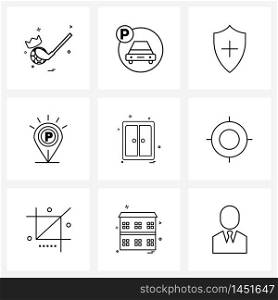 Modern Style Set of 9 line Pictograph Grid based home, parking, protect, park, map Vector Illustration
