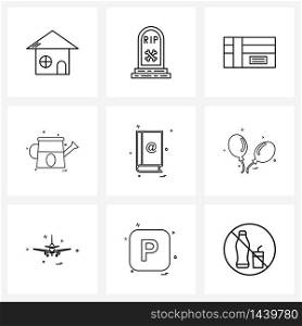 Modern Style Set of 9 line Pictograph Grid based learning, reading, square, book, water Vector Illustration