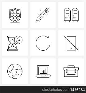 Modern Style Set of 9 line Pictograph Grid based load, schedule, education, clock, university Vector Illustration