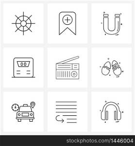 Modern Style Set of 9 line Pictograph Grid based meal, food, attraction, radio, advertising Vector Illustration