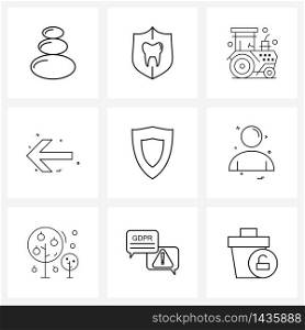 Modern Style Set of 9 line Pictograph Grid based shield, arrow, secure, pointer, arrow Vector Illustration