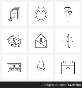 Modern Style Set of 9 line Pictograph Grid based sms, reset, plumb, refresh, direction Vector Illustration