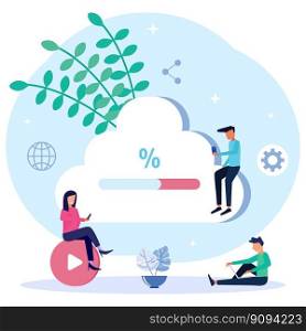 Modern style vector flat illustration, cloud storage, download tracking to cloud, data transfer folder with documents, data storage.