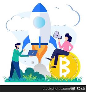 Modern style vector illustration. Bitcoin digital business concept for web pages, banners, presentations, social media. Investments for bitcoin and blockchain. mining, currency, server room.