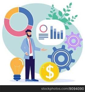 Modern style vector illustration. Business solutions in the fields of economics, data storage, processing and analysis.