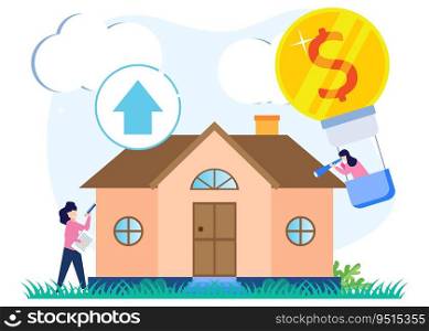 Modern style vector illustration. Buy and select housing, real estate and turnkey rental, buildings, apartment buildings, houses.