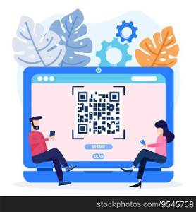 Modern style vector illustration Concept of hand scan Qr code with pnone and scan barcode in app.