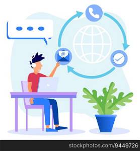 Modern style vector illustration, customer consulting, hotline operator informing customer, Call center, call processing system, 24 hours service.