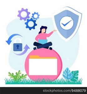 Modern style vector illustration Cyber   Security Service Concept for Sharing Documents, Contracts and Protecting Private Data and Shared Documents.
