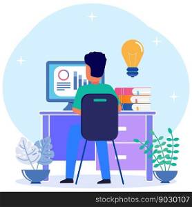 Modern style vector illustration. Work from home. Online career. Coworking space illustration. Youth freelance workers working with computers at home. Study at home in quarantine.
